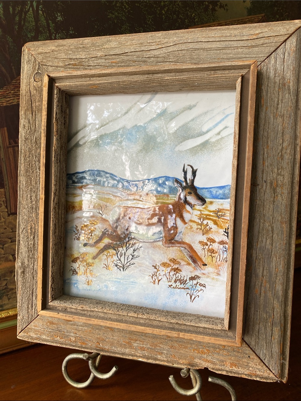 Vintage Rabianim Enamel on Copper Art, Mid Century Pronghorn Antelope “Wildlife - Picture 2 of 8